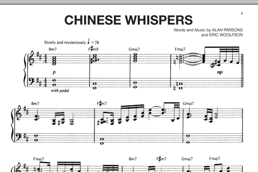 Alan Parsons Project Chinese Whispers Sheet Music Notes & Chords for Piano, Vocal & Guitar (Right-Hand Melody) - Download or Print PDF