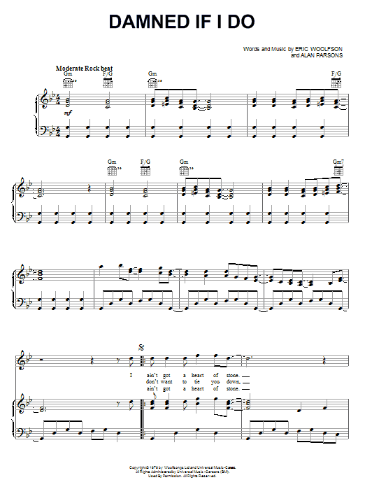 Alan Parsons Project Damned If I Do Sheet Music Notes & Chords for Piano, Vocal & Guitar (Right-Hand Melody) - Download or Print PDF