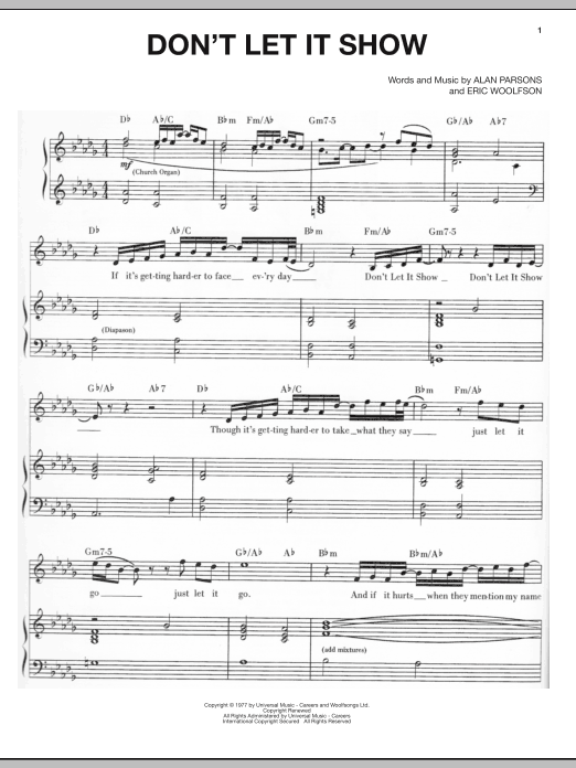 Alan Parsons Project Don't Let It Show Sheet Music Notes & Chords for Piano, Vocal & Guitar (Right-Hand Melody) - Download or Print PDF