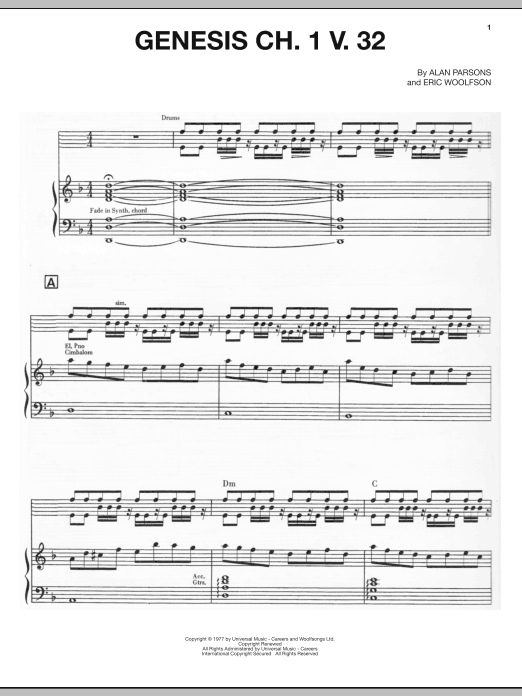 Alan Parsons Project Genesis Ch. 1 V. 32 Sheet Music Notes & Chords for Piano, Vocal & Guitar (Right-Hand Melody) - Download or Print PDF