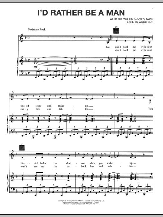 Alan Parsons Project I'd Rather Be A Man Sheet Music Notes & Chords for Piano, Vocal & Guitar (Right-Hand Melody) - Download or Print PDF