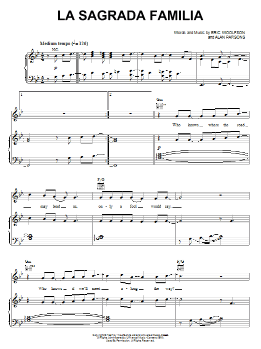Alan Parsons Project La Sagrada Familia Sheet Music Notes & Chords for Piano, Vocal & Guitar (Right-Hand Melody) - Download or Print PDF