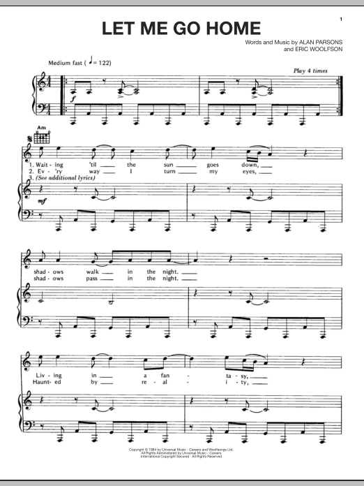 Alan Parsons Project Let Me Go Home Sheet Music Notes & Chords for Piano, Vocal & Guitar (Right-Hand Melody) - Download or Print PDF