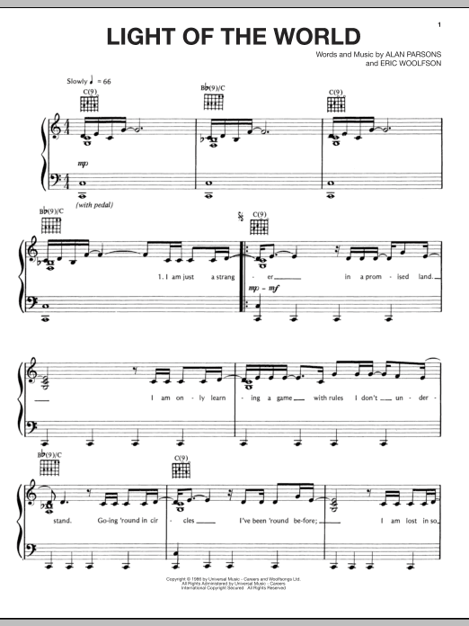 Alan Parsons Project Light Of The World Sheet Music Notes & Chords for Piano, Vocal & Guitar (Right-Hand Melody) - Download or Print PDF