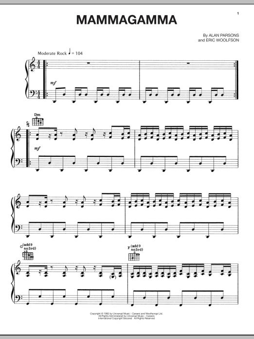 Alan Parsons Project Mammagamma Sheet Music Notes & Chords for Piano, Vocal & Guitar (Right-Hand Melody) - Download or Print PDF