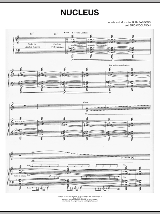 Alan Parsons Project Nucleus Sheet Music Notes & Chords for Piano, Vocal & Guitar (Right-Hand Melody) - Download or Print PDF