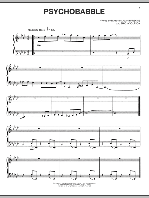 Alan Parsons Project Psychobabble Sheet Music Notes & Chords for Piano, Vocal & Guitar (Right-Hand Melody) - Download or Print PDF
