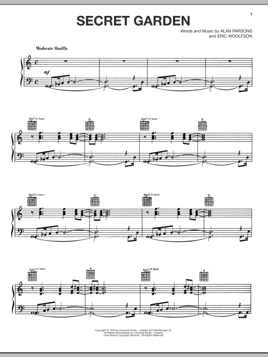 Alan Parsons Project Secret Garden Sheet Music Notes & Chords for Piano, Vocal & Guitar (Right-Hand Melody) - Download or Print PDF
