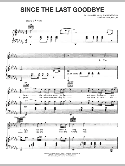 Alan Parsons Project Since The Last Goodbye Sheet Music Notes & Chords for Piano, Vocal & Guitar (Right-Hand Melody) - Download or Print PDF