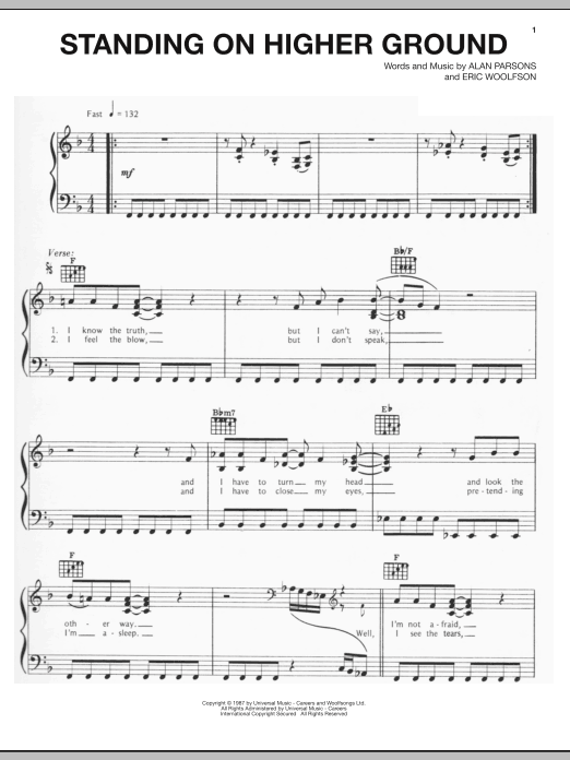 Alan Parsons Project Standing On Higher Ground Sheet Music Notes & Chords for Piano, Vocal & Guitar (Right-Hand Melody) - Download or Print PDF
