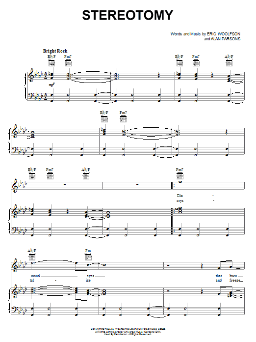 Alan Parsons Project Stereotomy Sheet Music Notes & Chords for Piano, Vocal & Guitar (Right-Hand Melody) - Download or Print PDF