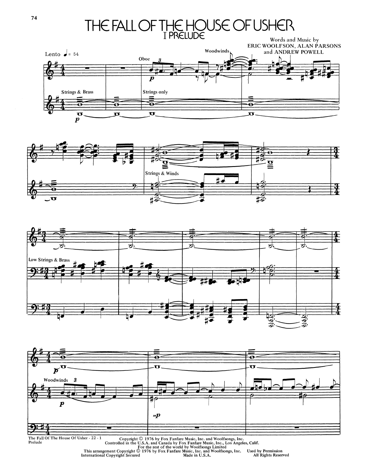 Alan Parsons Project The Fall Of The House Of Usher Sheet Music Notes & Chords for Piano & Vocal - Download or Print PDF