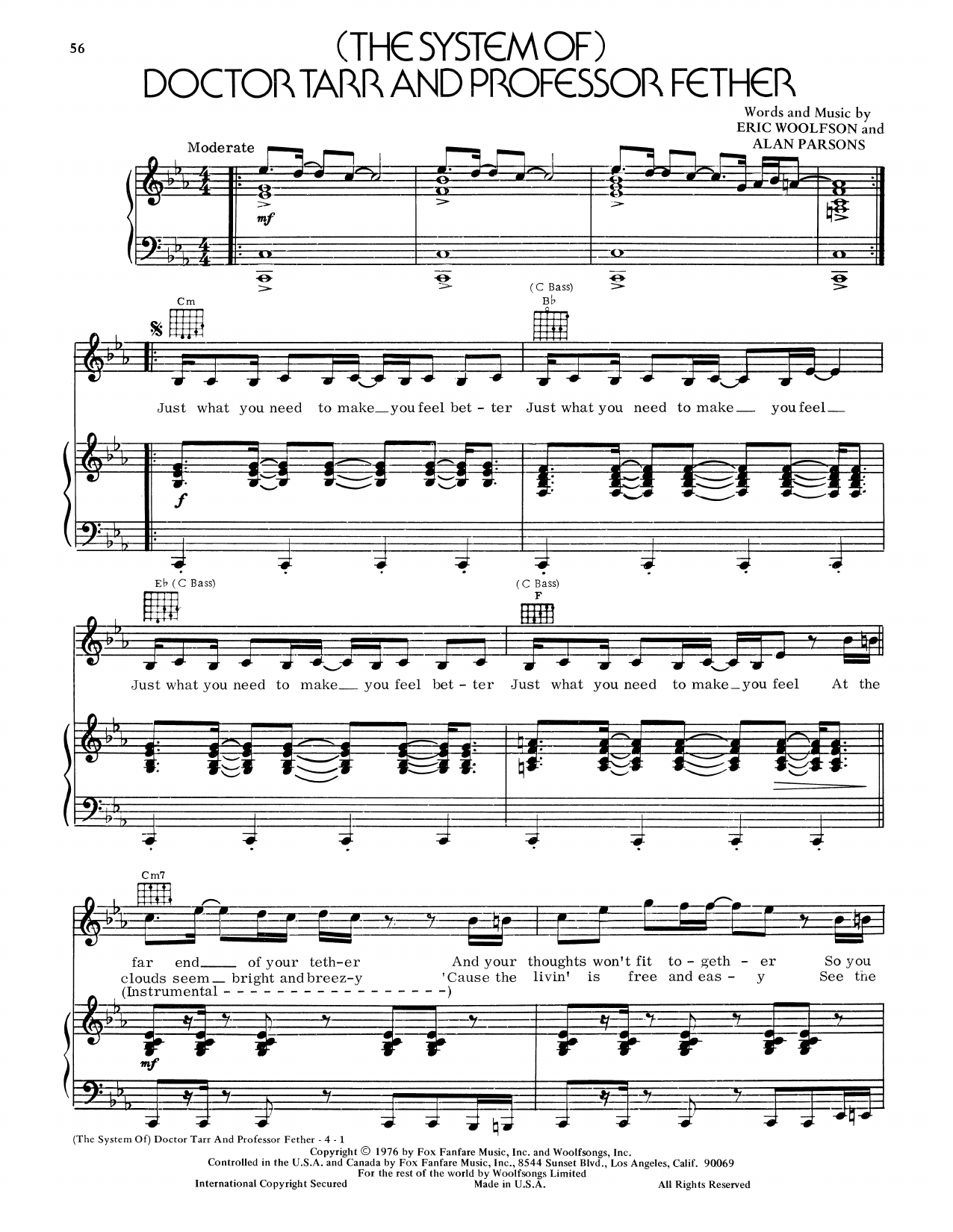 Alan Parsons Project (The System Of) Doctor Tarr And Professor Fether Sheet Music Notes & Chords for Piano & Vocal - Download or Print PDF