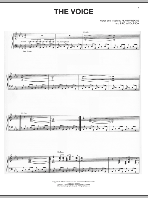 Alan Parsons Project The Voice Sheet Music Notes & Chords for Piano, Vocal & Guitar (Right-Hand Melody) - Download or Print PDF