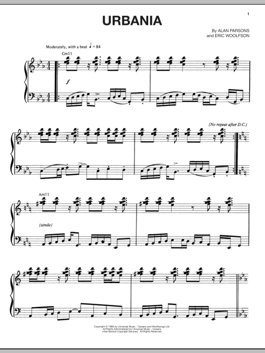 Alan Parsons Project Urbania Sheet Music Notes & Chords for Piano, Vocal & Guitar (Right-Hand Melody) - Download or Print PDF