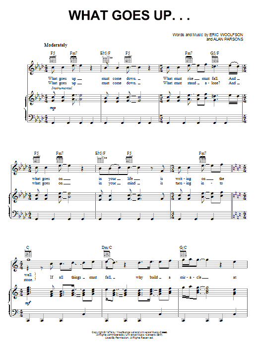 Alan Parsons Project What Goes Up... Sheet Music Notes & Chords for Piano, Vocal & Guitar (Right-Hand Melody) - Download or Print PDF