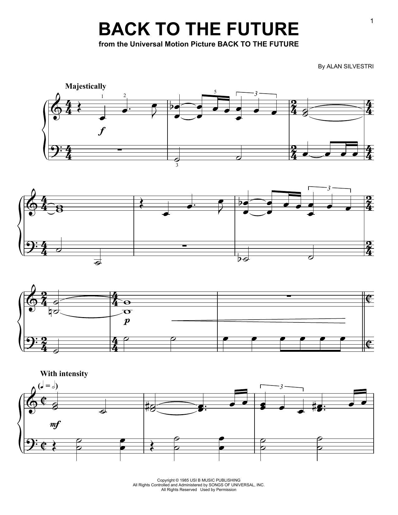 Alan Silvestri Back To The Future (from Back To The Future) Sheet Music Notes & Chords for Easy Piano - Download or Print PDF