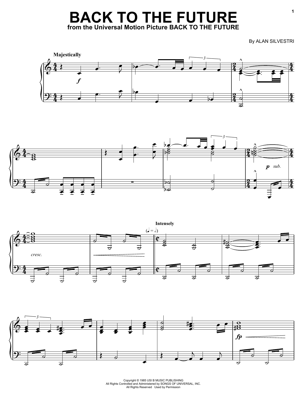 Alan Silvestri Back To The Future Sheet Music Notes & Chords for Piano, Vocal & Guitar (Right-Hand Melody) - Download or Print PDF