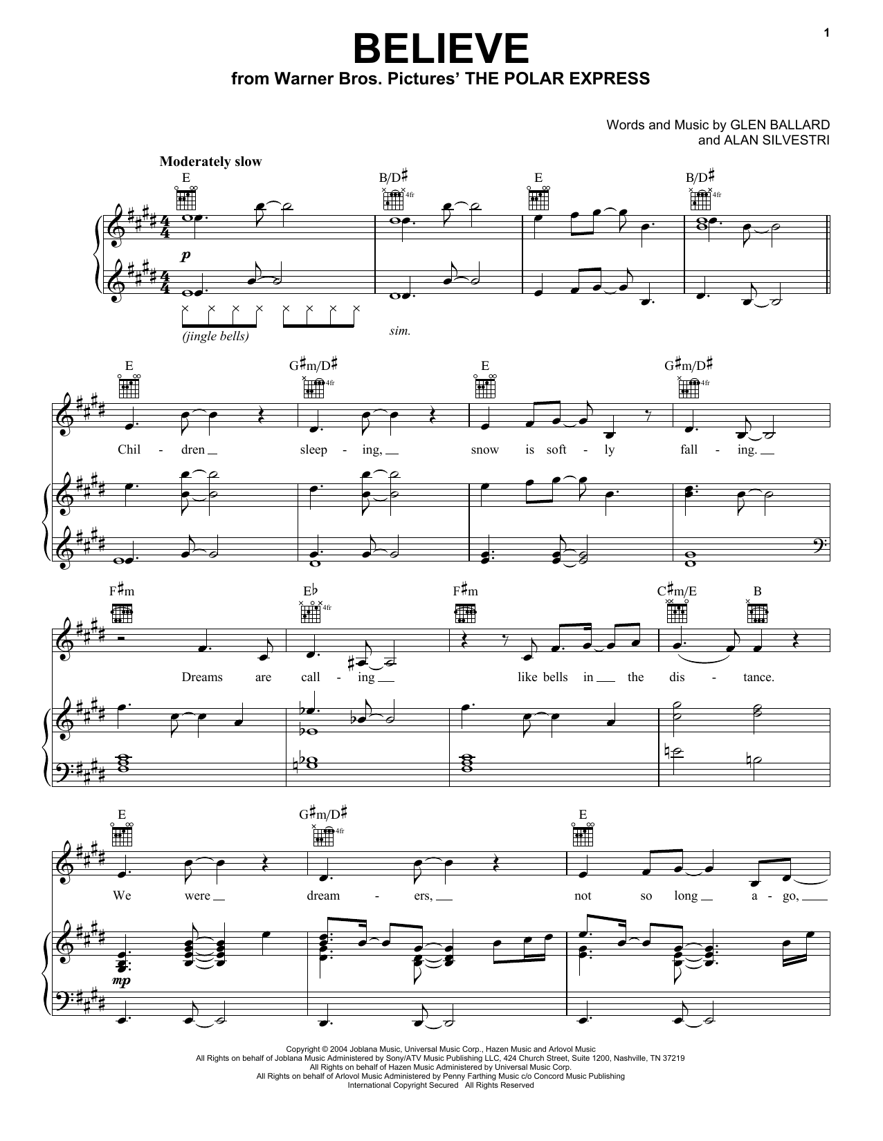 Alan Silvestri Believe Sheet Music Notes & Chords for Vocal Pro + Piano/Guitar - Download or Print PDF