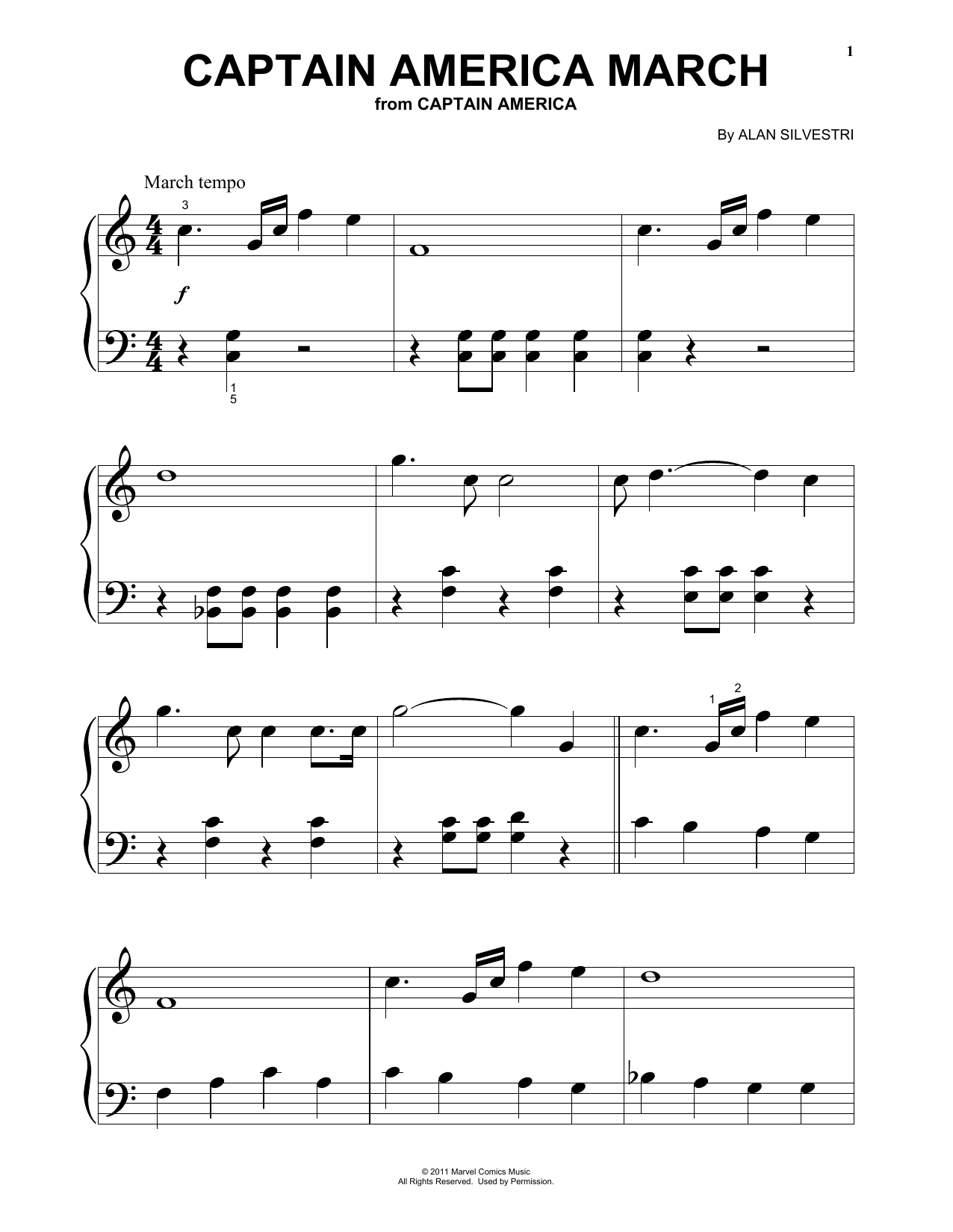 Alan Silvestri Captain America March (from Captain America) Sheet Music Notes & Chords for Big Note Piano - Download or Print PDF
