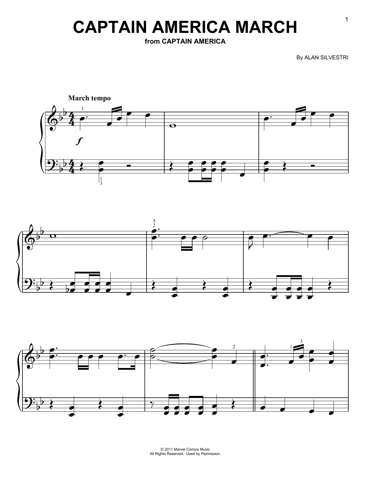 Alan Silvestri Captain America March Sheet Music Notes & Chords for Easy Piano - Download or Print PDF
