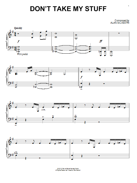 Alan Silvestri Don't Take My Stuff (from The Avengers) Sheet Music Notes & Chords for Piano - Download or Print PDF