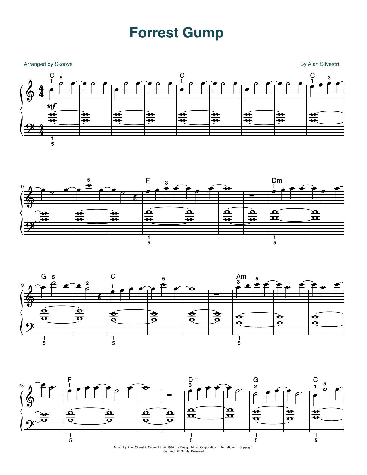 Alan Silvestri Forrest Gump - Main Title (Feather Theme) (arr. Skoove) Sheet Music Notes & Chords for Easy Piano - Download or Print PDF