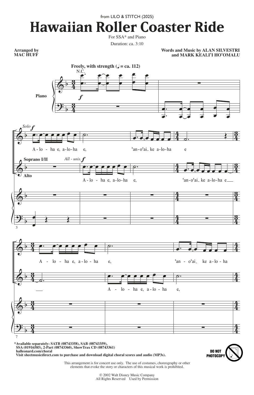Alan Silvestri Hawaiian Roller Coaster Ride (from Lilo & Stitch) (arr. Mac Huff) Sheet Music Notes & Chords for SSA Choir - Download or Print PDF