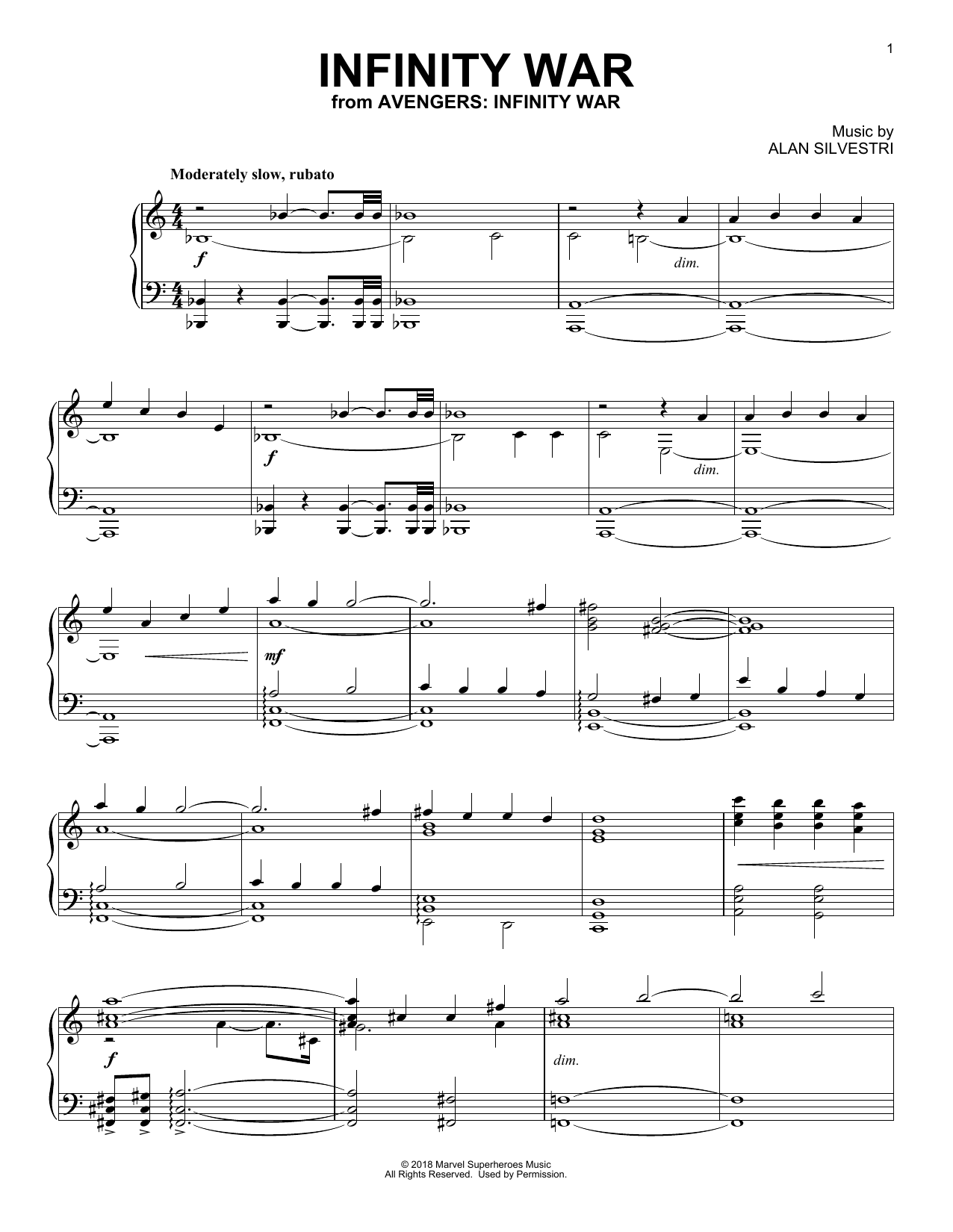 Alan Silvestri Infinity War (from Avengers: Infinity War) Sheet Music Notes & Chords for Piano - Download or Print PDF