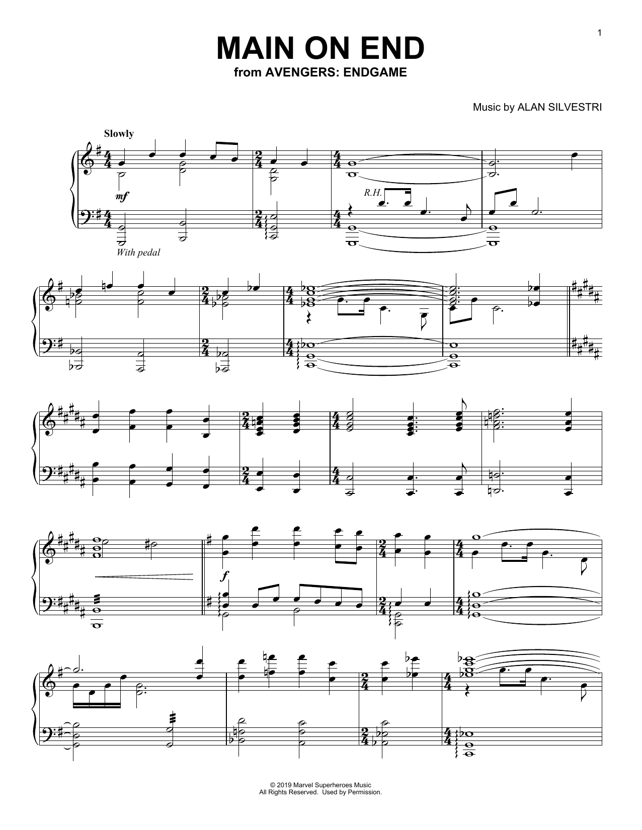Alan Silvestri Main on End (from Avengers: Endgame) Sheet Music Notes & Chords for Piano Solo - Download or Print PDF