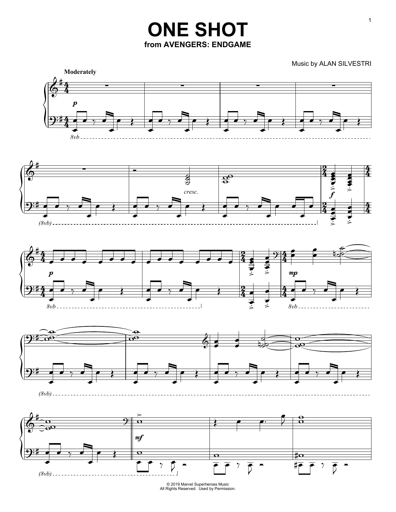 Alan Silvestri One Shot (from Avengers: Endgame) Sheet Music Notes & Chords for Piano Solo - Download or Print PDF