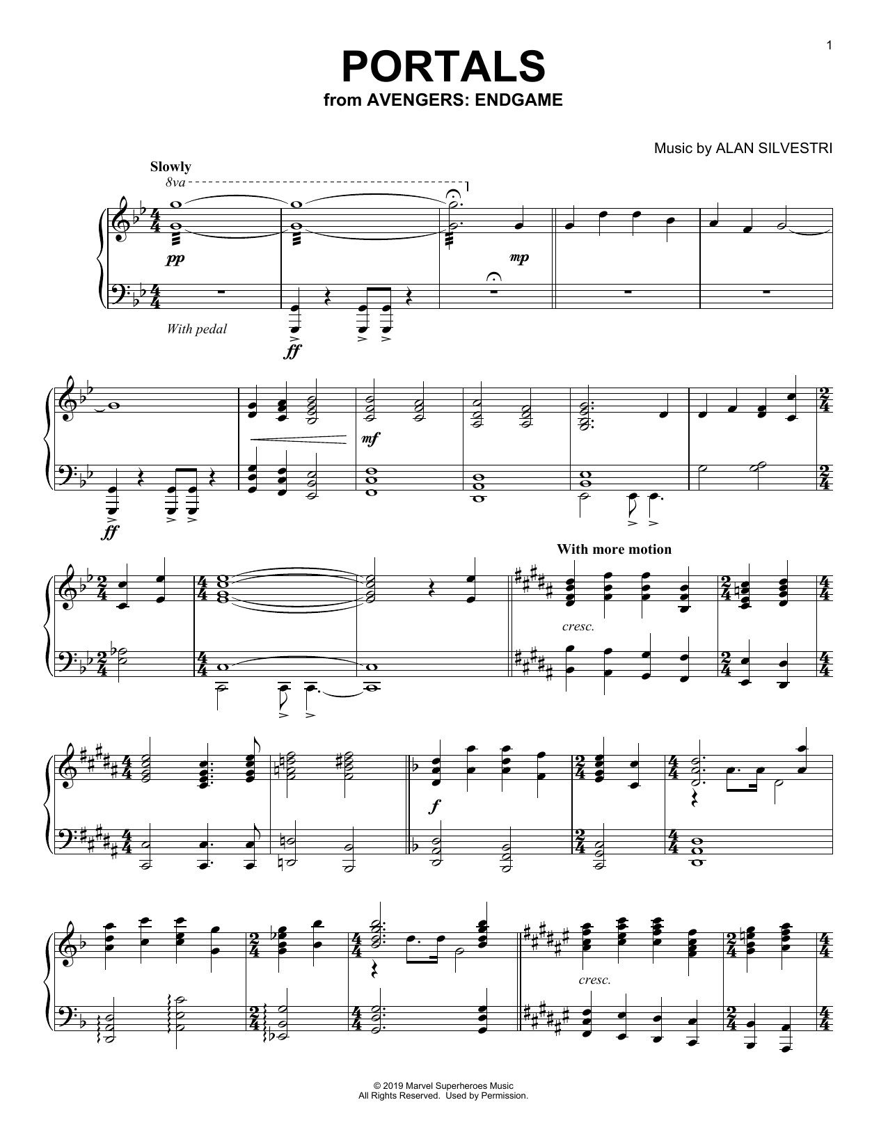 Alan Silvestri Portals (from Avengers: Endgame) Sheet Music Notes & Chords for Piano Solo - Download or Print PDF