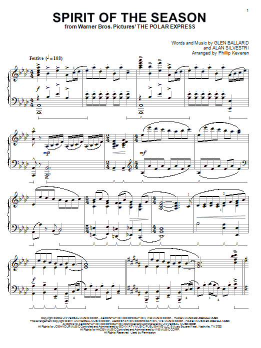 Glen Ballard Spirit Of The Season Sheet Music Notes & Chords for Piano - Download or Print PDF