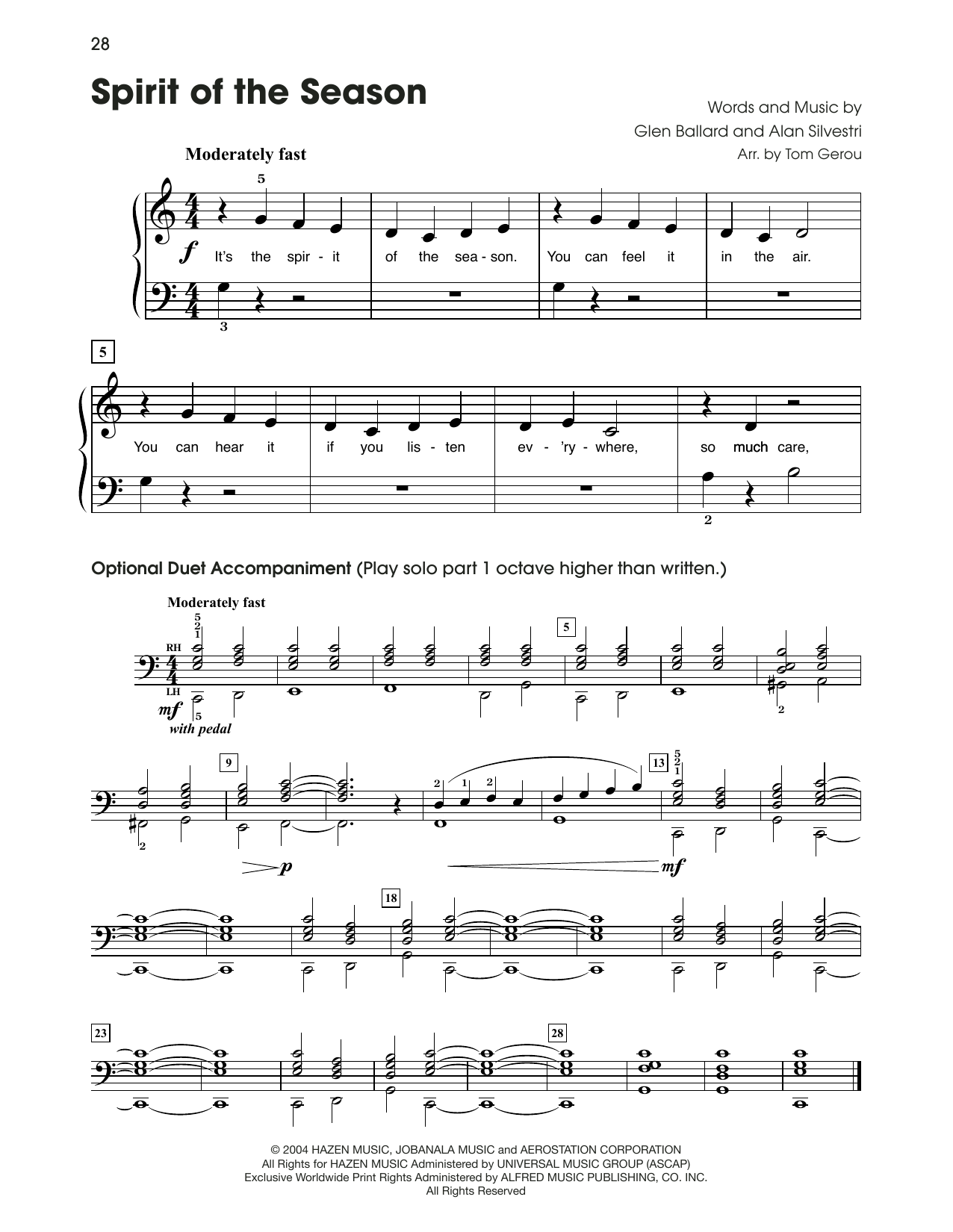 Alan Silvestri Spirit Of The Season (from The Polar Express) (arr. Tom Gerou) Sheet Music Notes & Chords for 5-Finger Piano - Download or Print PDF