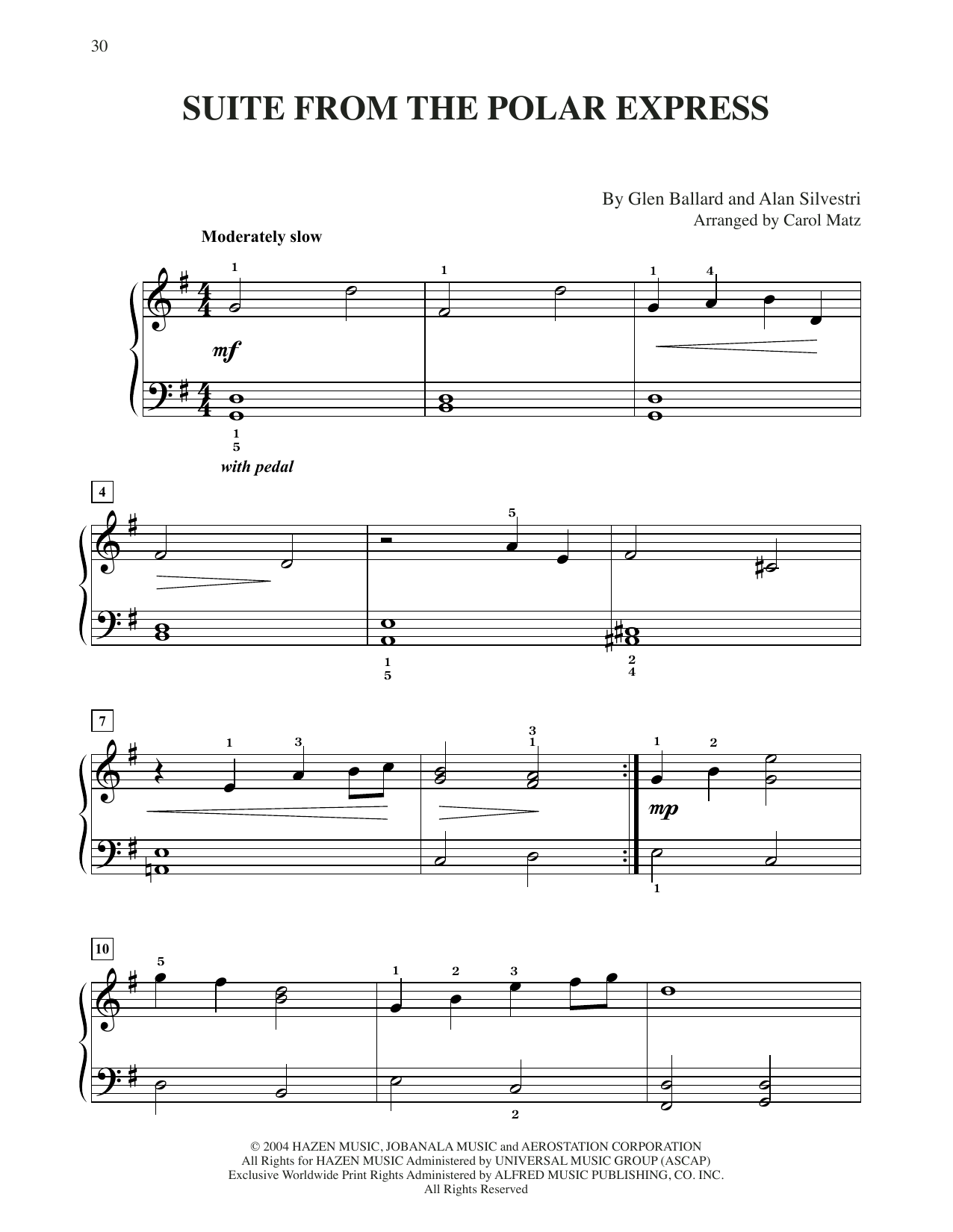 Alan Silvestri Suite (from The Polar Express) (arr. Carol Matz) Sheet Music Notes & Chords for Big Note Piano - Download or Print PDF