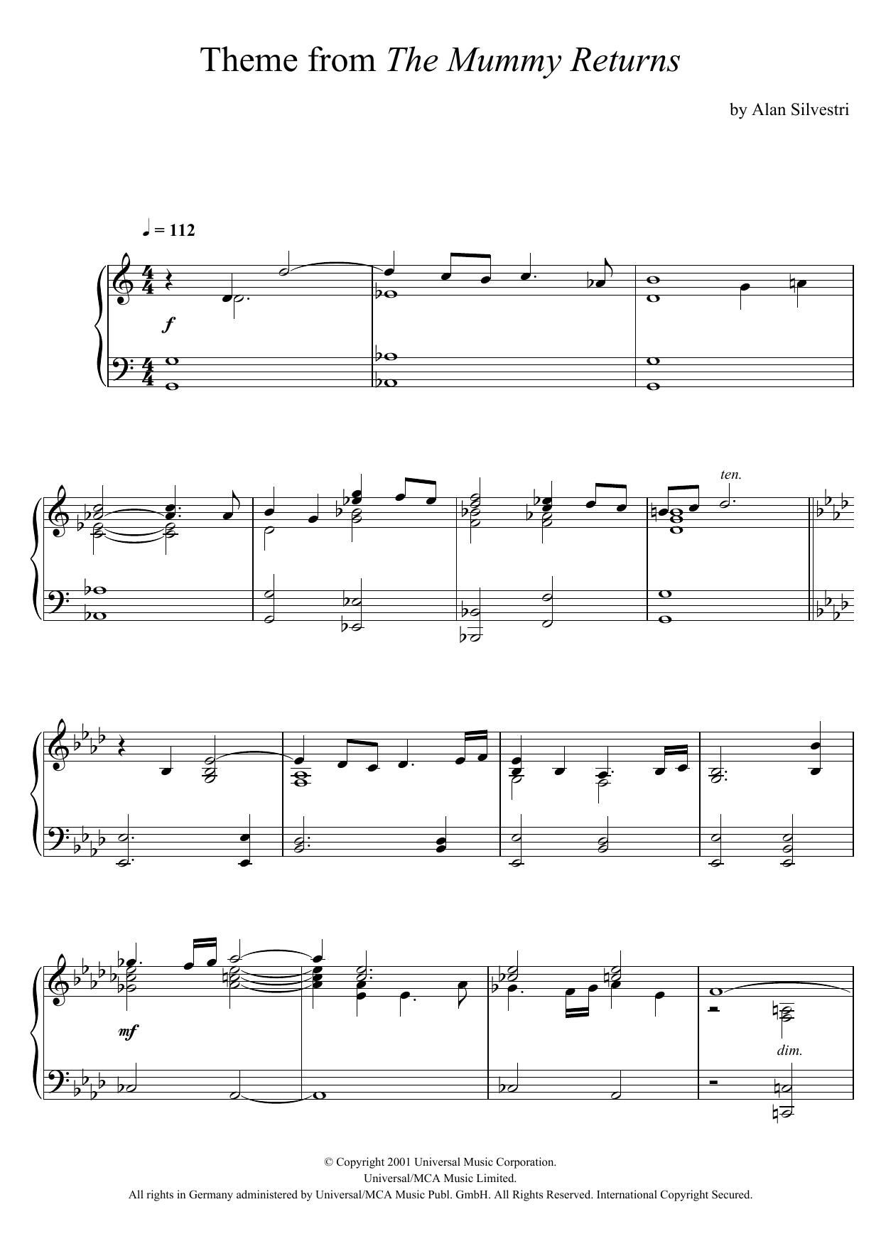 Alan Silvestri The Mummy Returns (The Mummy Returns) Sheet Music Notes & Chords for Piano - Download or Print PDF