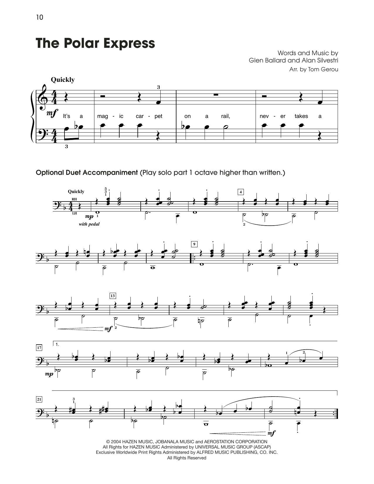 Alan Silvestri The Polar Express (arr. Tom Gerou) Sheet Music Notes & Chords for 5-Finger Piano - Download or Print PDF