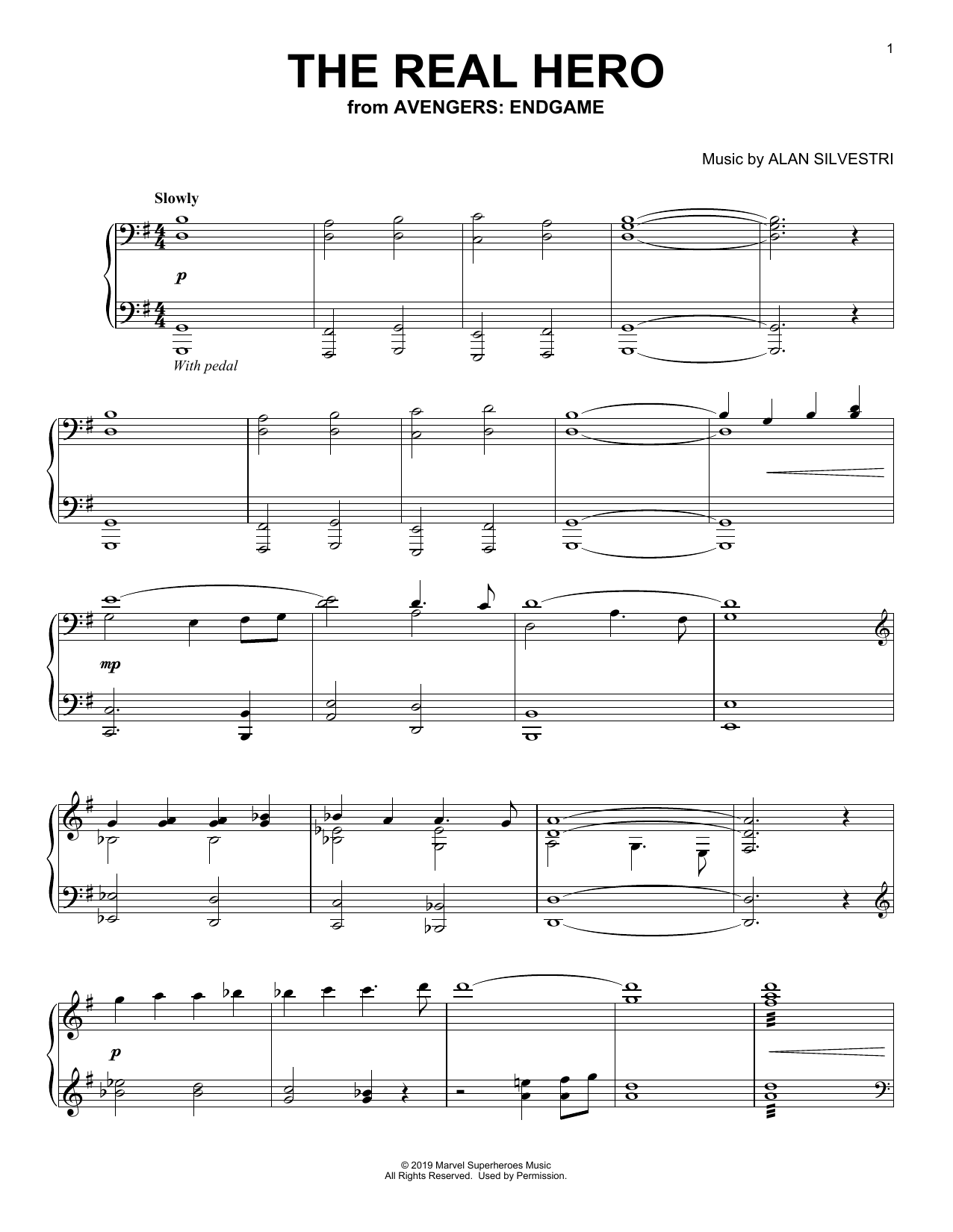 Alan Silvestri The Real Hero (from Avengers: Endgame) Sheet Music Notes & Chords for Piano Solo - Download or Print PDF