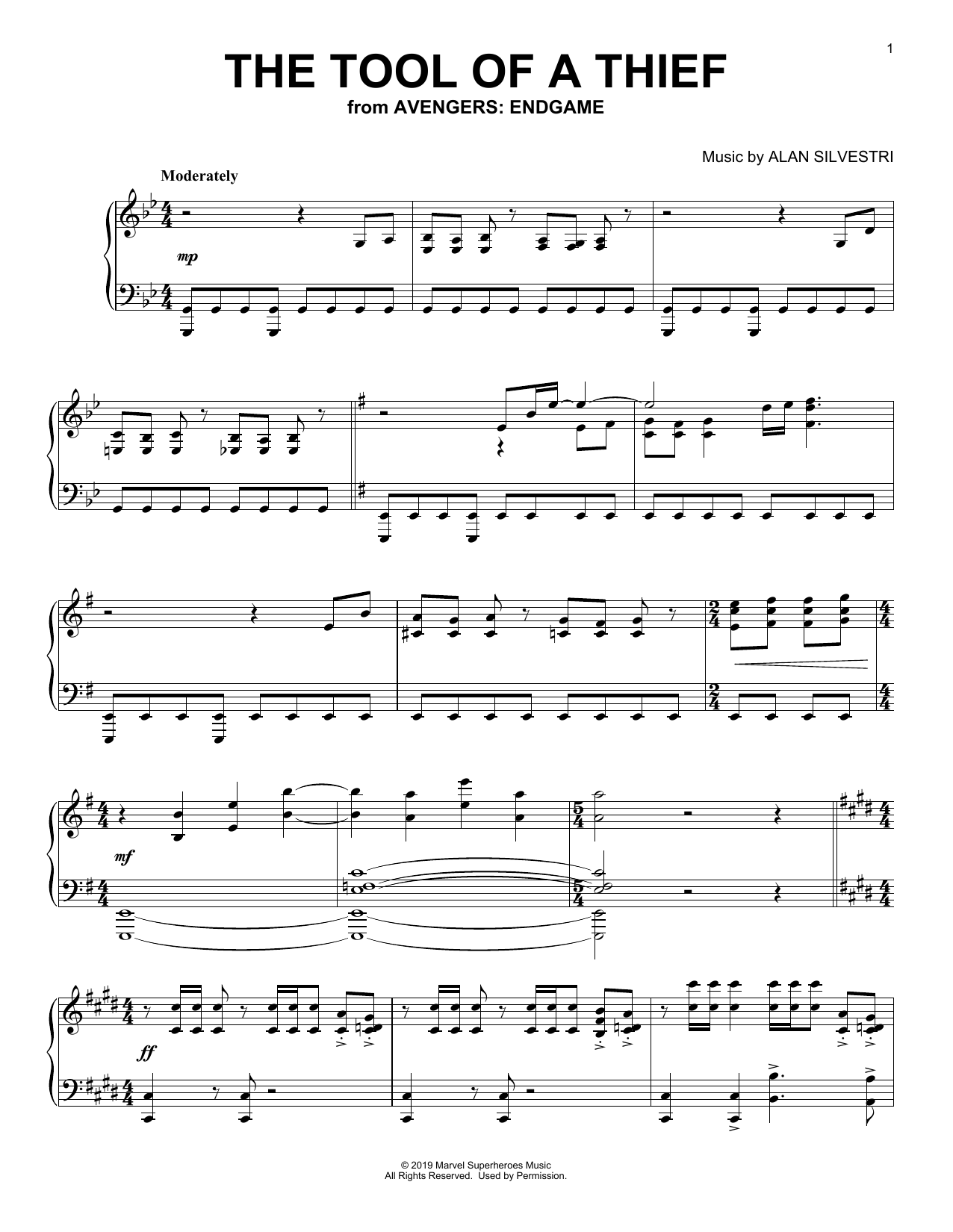 Alan Silvestri The Tool of a Thief (from Avengers: Endgame) Sheet Music Notes & Chords for Piano Solo - Download or Print PDF