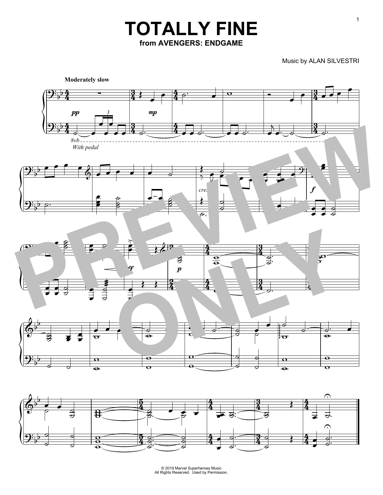 Alan Silvestri Totally Fine (from Avengers: Endgame) Sheet Music Notes & Chords for Piano Solo - Download or Print PDF