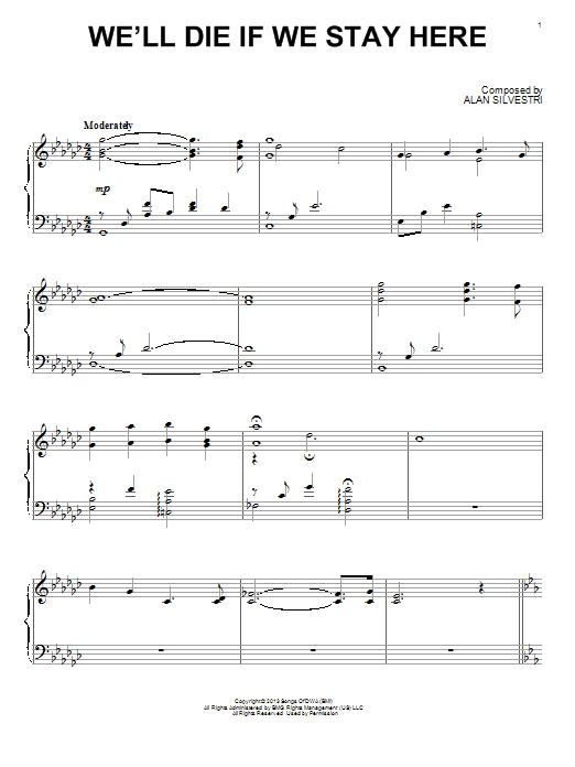 Alan Silvestri We'll Die If We Stay Here (from The Croods) Sheet Music Notes & Chords for Piano - Download or Print PDF