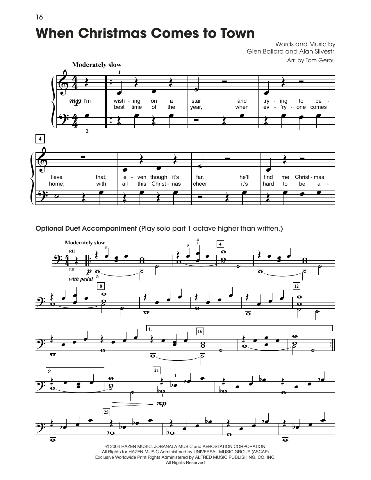 Alan Silvestri When Christmas Comes To Town (from The Polar Express) (arr. Tom Gerou) Sheet Music Notes & Chords for 5-Finger Piano - Download or Print PDF