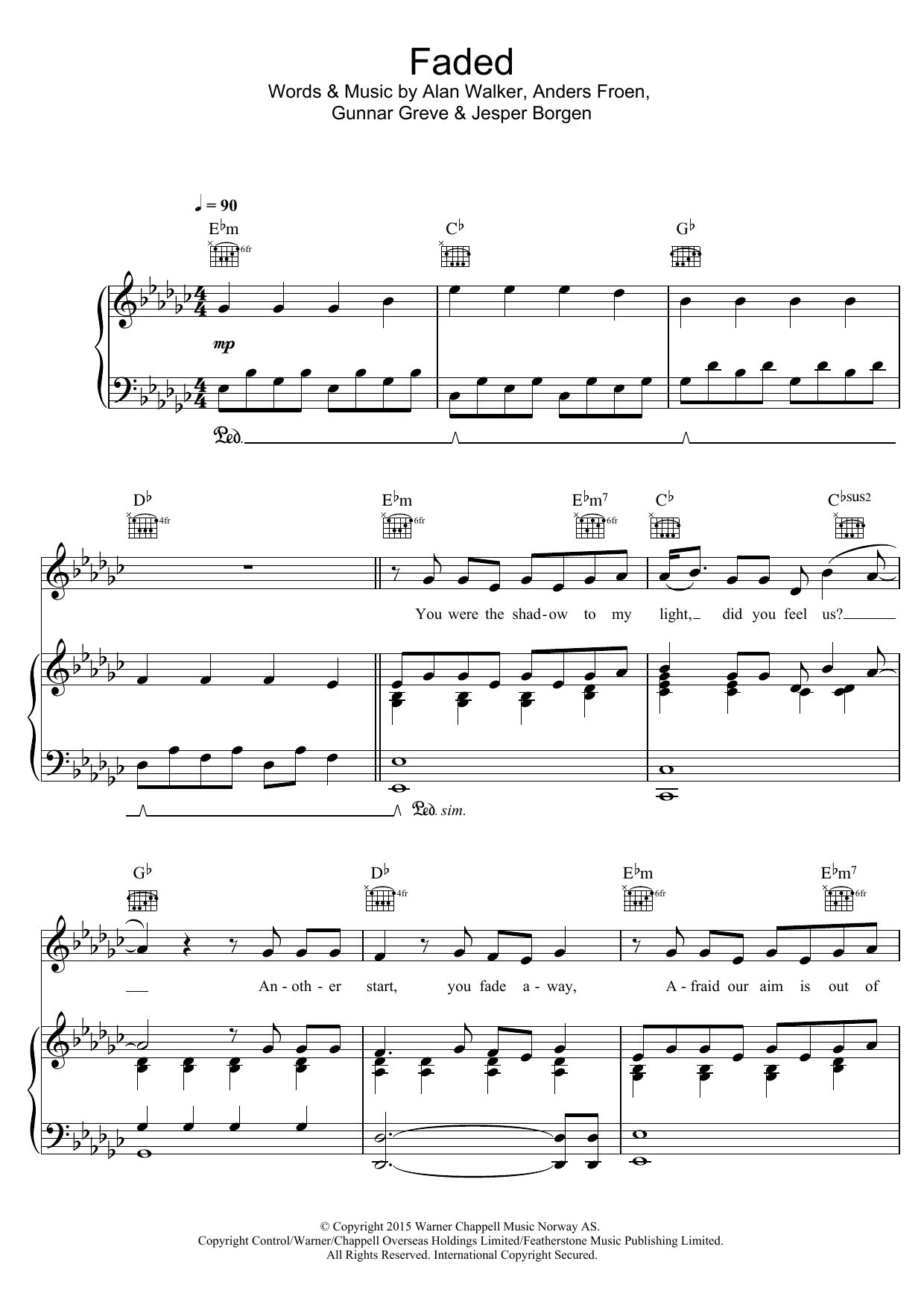 Alan Walker Faded Sheet Music Notes & Chords for Easy Piano - Download or Print PDF