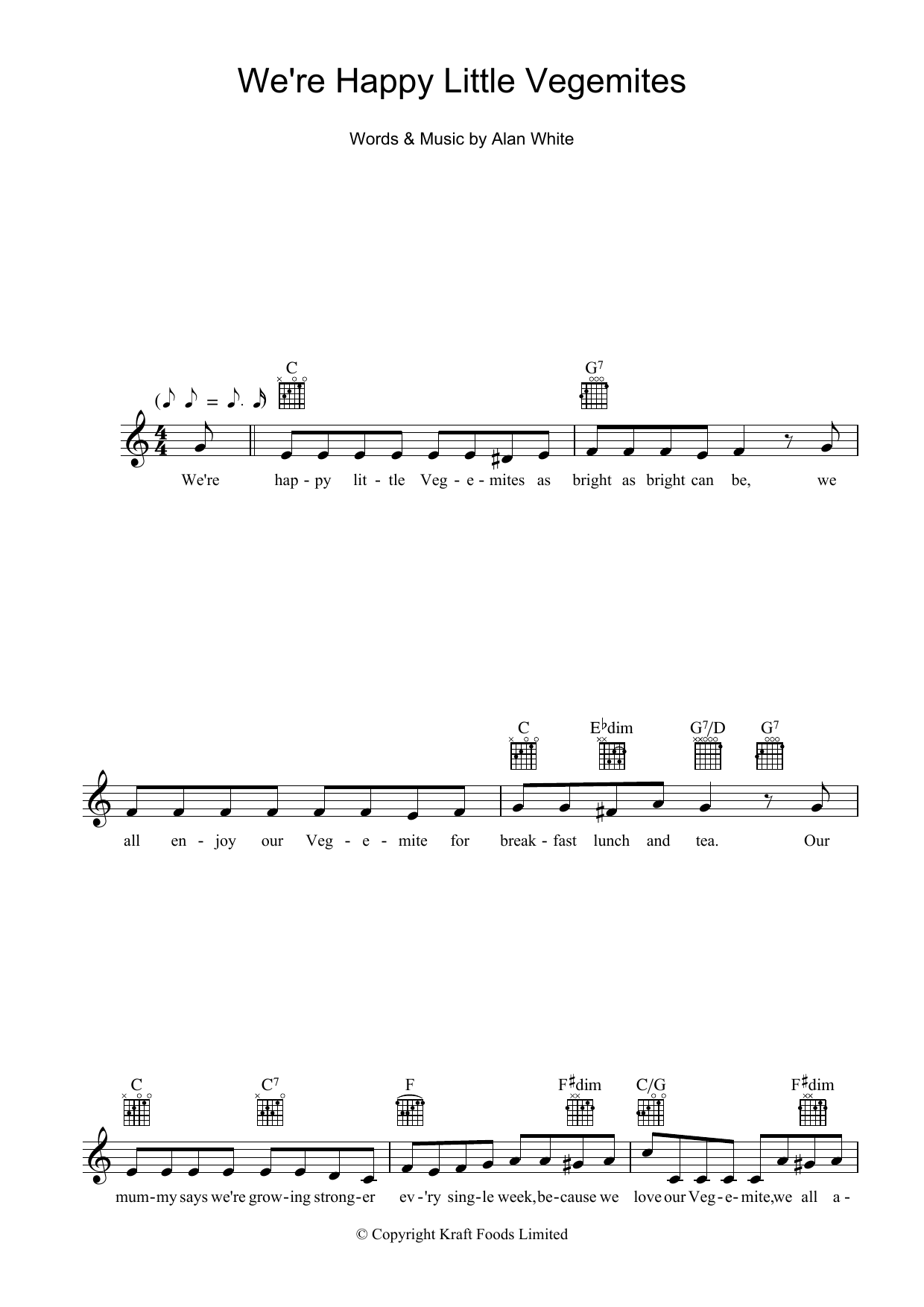 Alan White We're Happy Little Vegemites Sheet Music Notes & Chords for Melody Line, Lyrics & Chords - Download or Print PDF