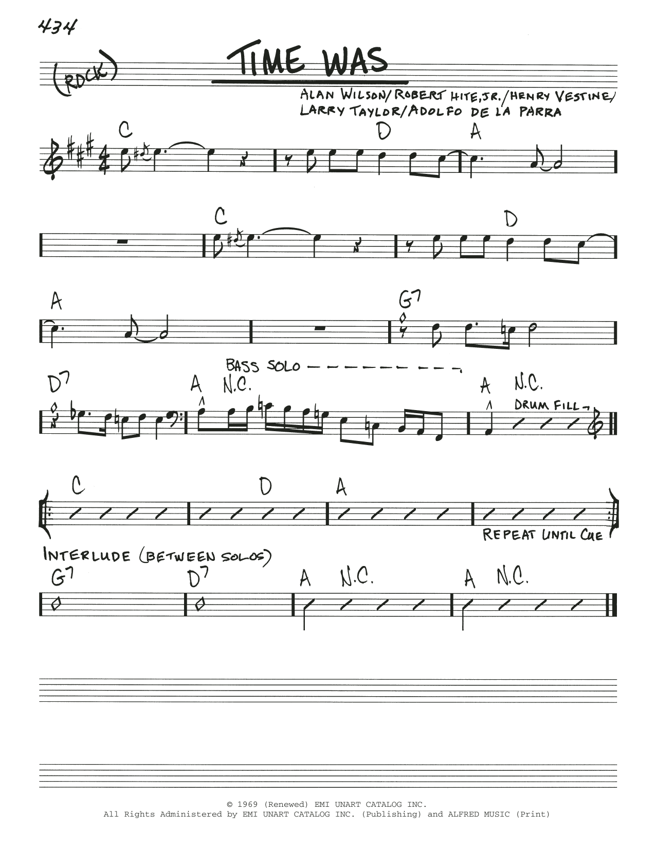 Alan Wilson Time Was Sheet Music Notes & Chords for Real Book – Melody & Chords - Download or Print PDF