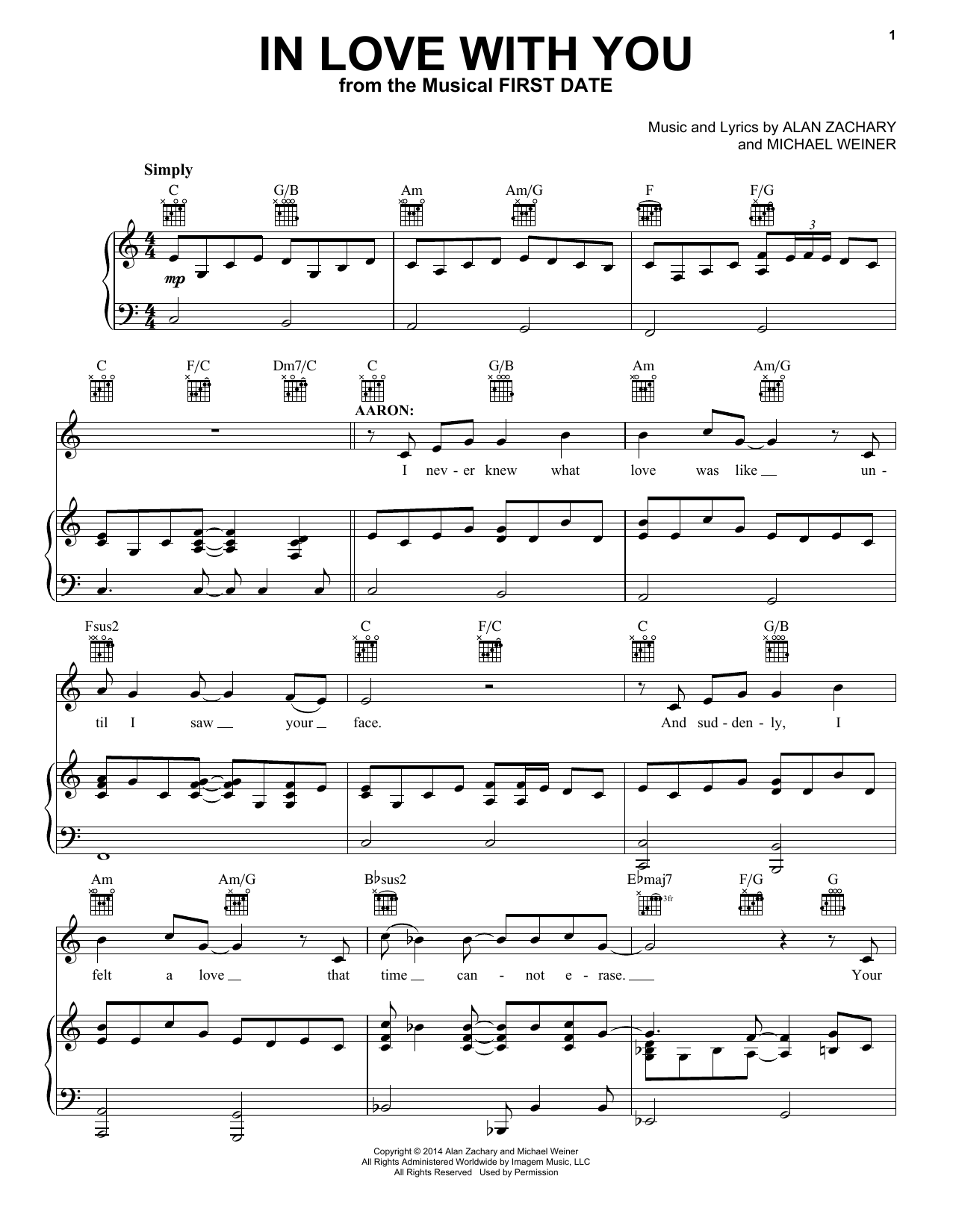 Alan Zachary In Love With You Sheet Music Notes & Chords for Piano, Vocal & Guitar (Right-Hand Melody) - Download or Print PDF