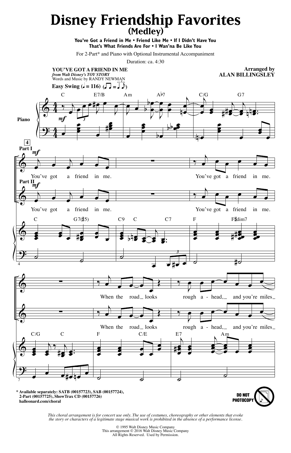Preview Alan Billingsley Disney Friendship Favorites (Medley) Pop sheet music, notes and chords for 2-Part Choir, SKU: 177409 Disney Friendship Favorites (Medley) sheet music