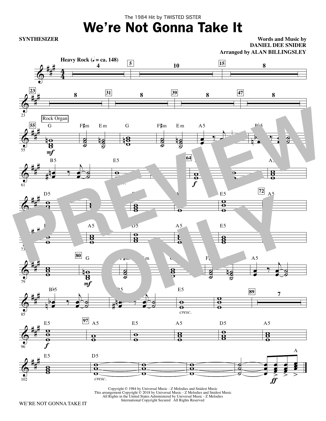 We're Not Gonna Take It - Synthesizer sheet music