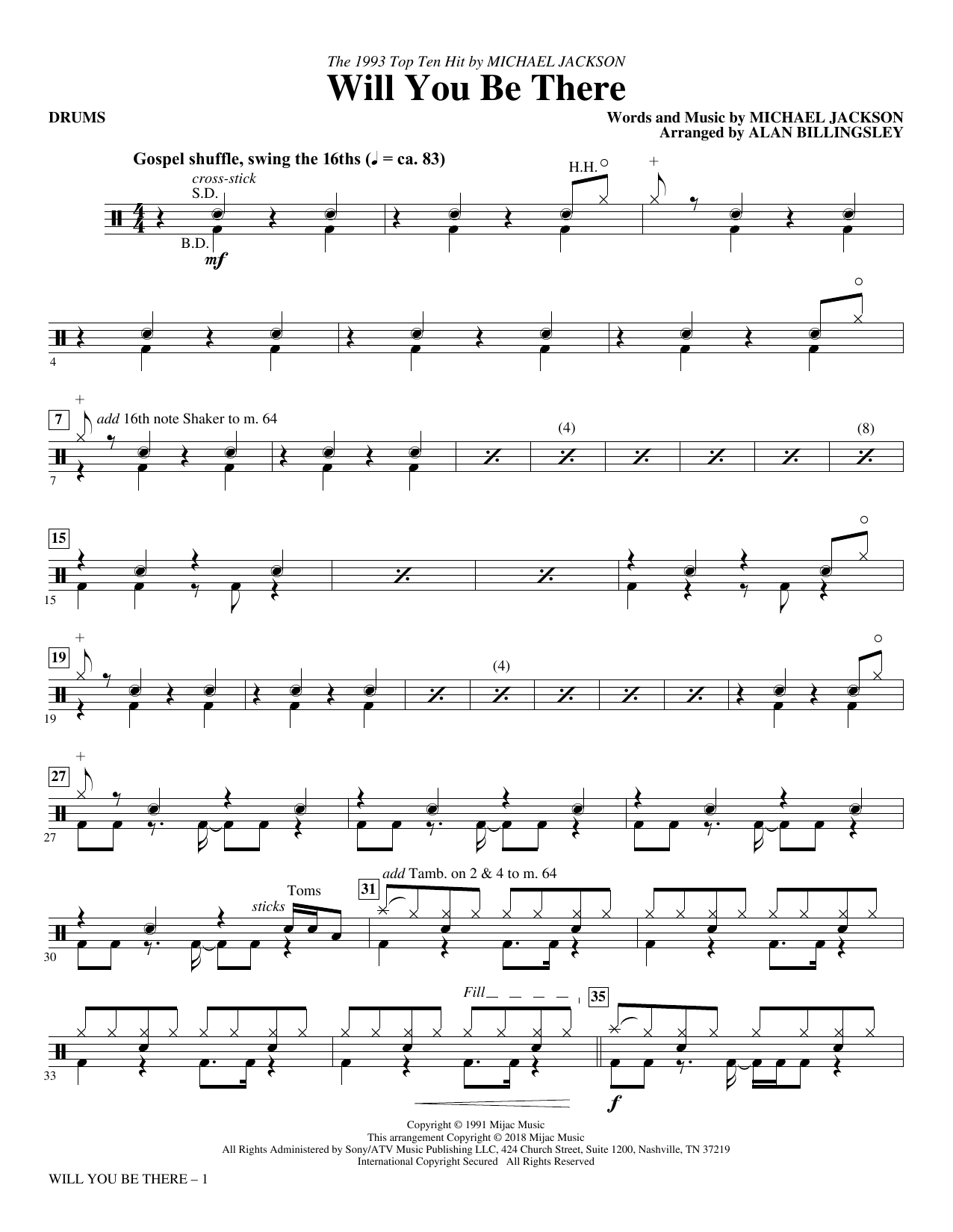 Will You Be There - Drums sheet music