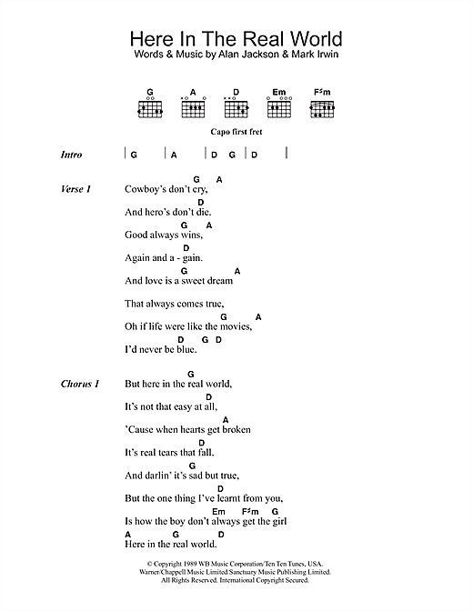 Alan Jackson Here In The Real World Sheet Music Notes & Chords for Lyrics & Chords - Download or Print PDF